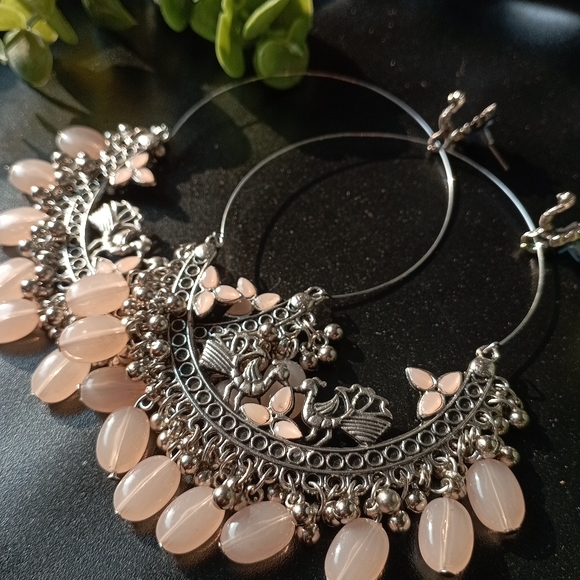 Peacock Baby Pink Ethnic Earrings - Picture 5 of 11